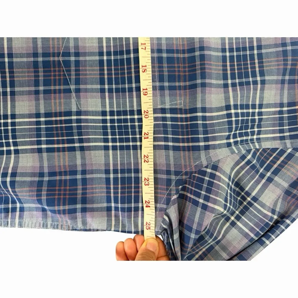 Banana Republic Mens XL Slim Fit Blue Purple Plaid Button Down Shirt 100% Cotton